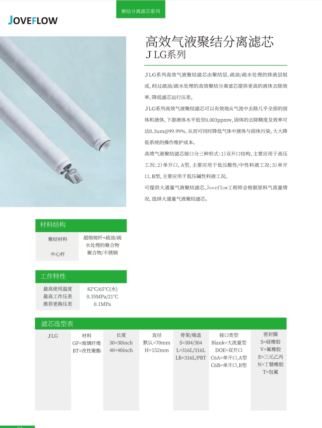 高效气液聚结分离滤芯JLG系列